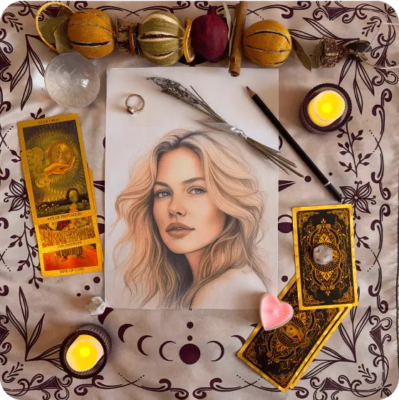 Hand-drawn soulmate portrait — woman with wavy blonde hair